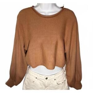 INTO Cropped Knit Sweater in Rust, Size Small
